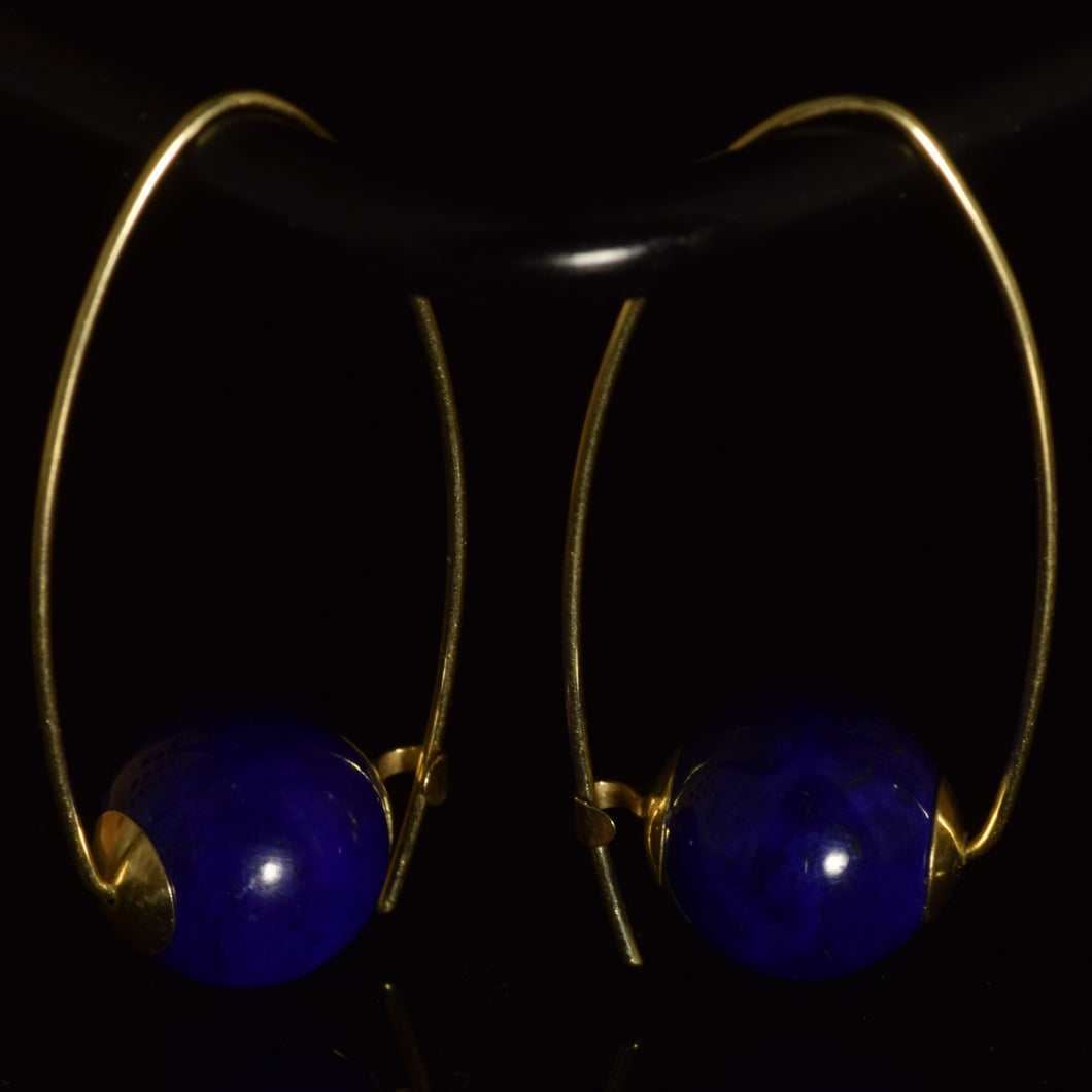 14K yellow gold round large lapis lazuli beads Polly hoops