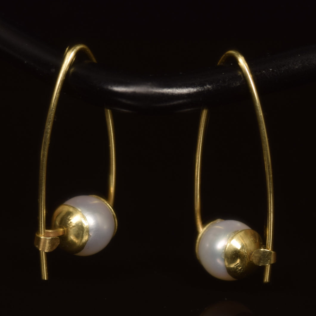 14K yellow gold round white  freshwater pearl Polly hoops