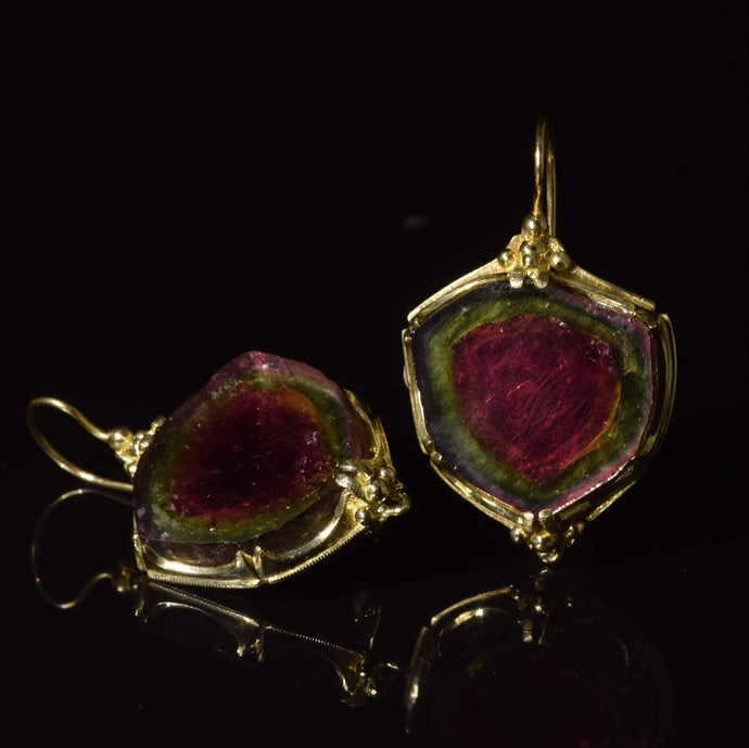 Watermelon Tourmaline Mirrored French Hooks