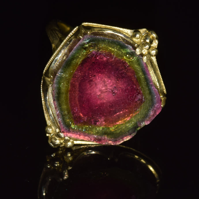Watermelon tourmaline slice mirrored ring