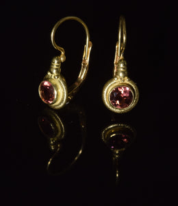 18K yellow gold 4 1/2 mm faceted Pink Tourmaline French hook earrings