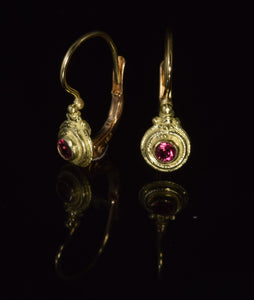 18K yellow gold 3mm faceted pink tourmaline French hook earrings