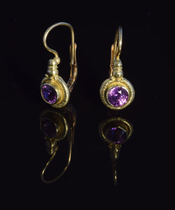 18K yellow gold 4 1/2 mm faceted purple sapphire French hook earrings