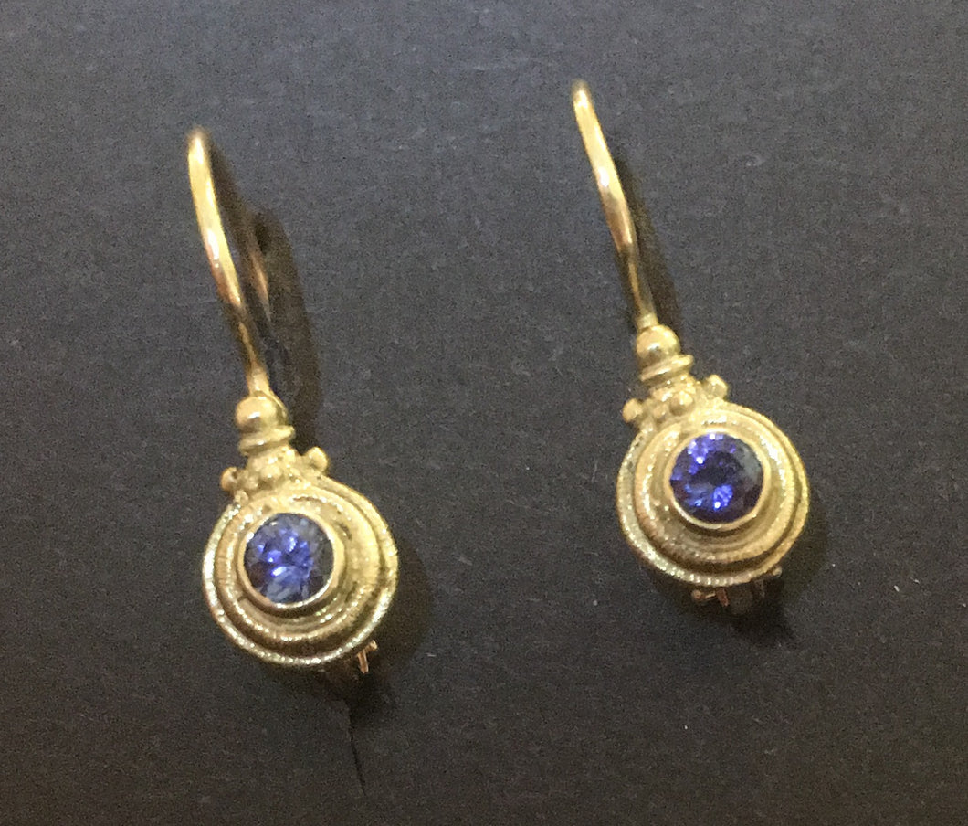 18K yellow gold 3mm faceted sapphire French hook earrings