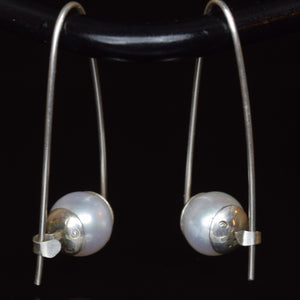 Sterling silver Polly Hoops with round white freshwater pearl