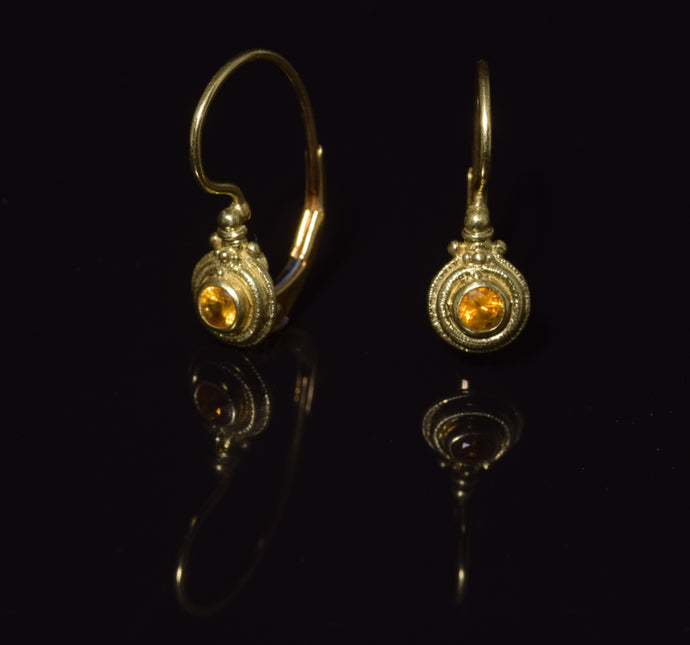 18K yellow gold 3mm faceted yellow sapphire French hook earrings